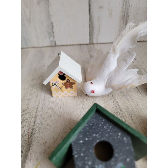Bird house white dove variety set ornament mini Xmas unique - Picture 4 of 13